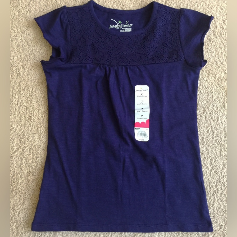 Jumping Beans Lace Yoke Flutter Tee NAVY Girls Size 7